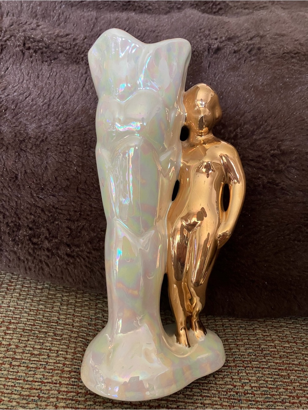 Vintage Iridescent Art Deco Lusterware Bud Vase w/Gold Nude Lady.